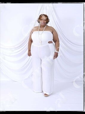 Plus Size Strapless White Wide-Leg Jumpsuit